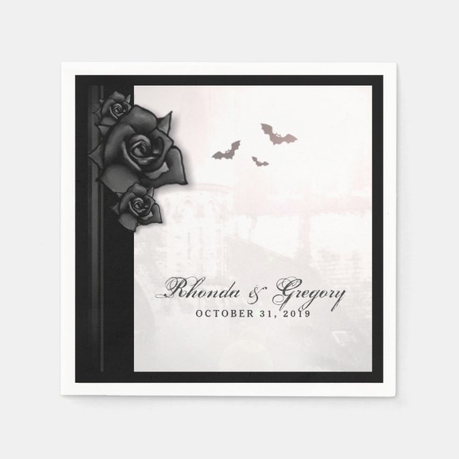 Schwarze Rose & Fledermäuse Gothic Halloween Napki Serviette (Vorderseite)