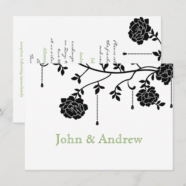 Schwarze Rose Gay Wedding Einladung (Vorne/Hinten)