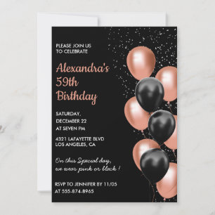 Schwarze Rose Gold 59. Geburtstagsfeier Einladung