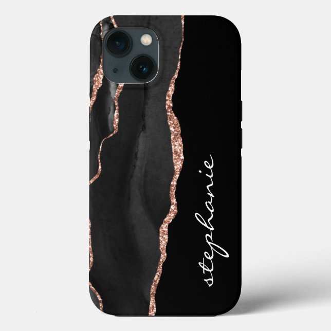 Schwarze Rose Gold Aquarellfärbung Personalisiert Case-Mate iPhone Hülle (Rückseite)