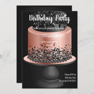 SCHWARZE ROSE GOLD CAKE GEBURTSTAG EINLADUNG