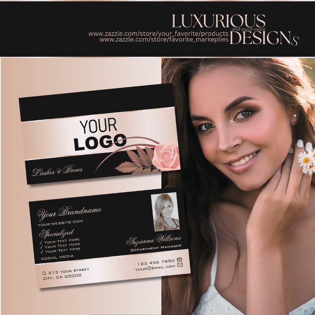 Schwarze Rose Gold Decke Niedliche Blume mit Logo- Visitenkarte (Von Creator hochgeladen)