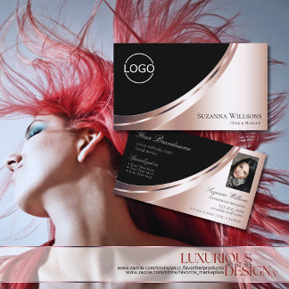 Schwarze Rose Gold Dekoration mit Logos und Foto L Visitenkarte