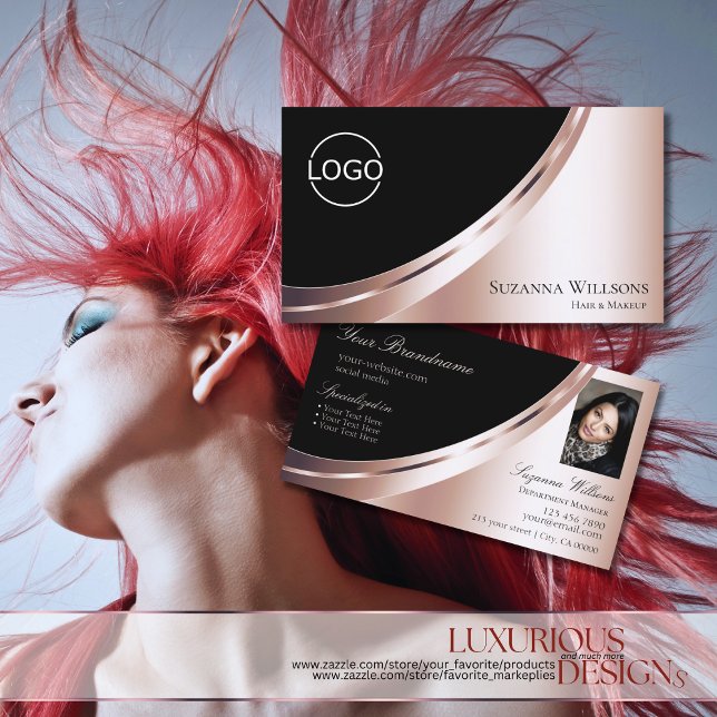 Schwarze Rose Gold Dekoration mit Logos und Foto L Visitenkarte (Von Creator hochgeladen)