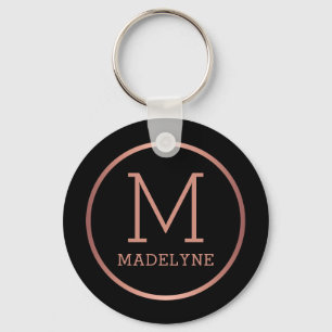 Schwarze Rose Gold Elegante Modernes Monogramm Schlüsselanhänger