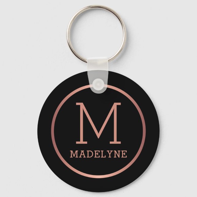 Schwarze Rose Gold Elegante Modernes Monogramm Schlüsselanhänger (Vorderseite)