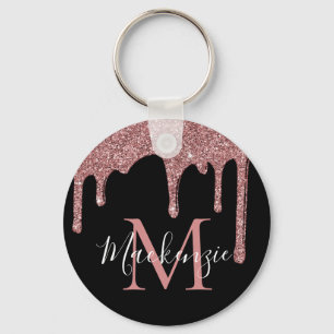 Schwarze Rose Gold-falsche Glitter-Tropfen-Monogra Schlüsselanhänger