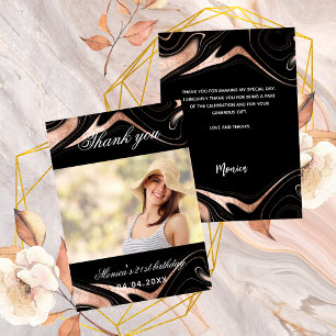 Schwarze Rose Gold Foto Geburtstag Dankeschön Kart Einladung