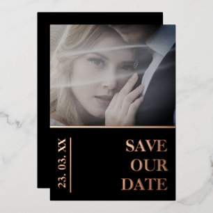 Schwarze Rose Gold Foto Hochzeit Termin vormerken Folien Feiertagskarte