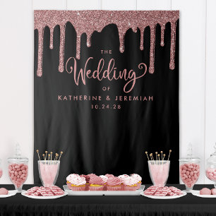 Schwarze Rose Gold Glitter Hochzeitsfoto Hintergru Wandteppich