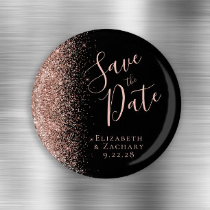 Schwarze Rose Gold Glitter Schrift Save the Date Magnet