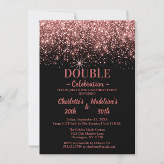 Schwarze Rose Gold Glitter Trendige Gemeinsame Geb Einladung