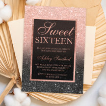 Schwarze Rose Gold Glitzer eleganter Chic Sweet 16