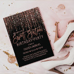 Schwarze Rose Gold Glitzer Fringe Vorhang Sweet 16 Einladung<br><div class="desc">Diese glamouröse und luxuriöse 16 . Geburtstag Geburtstagsfeier ist das perfekte Design für die besondere Veranstaltung Ihres jungen Teenagers. Es ist mit einem Imitat funkelnd Rose Gold Glitzer Randvorhang mit Imitaten Glitzer Typografie auf einem einfachen schwarzen Hintergrund. Es ist ein elegantes, elegantes, trendiges und modernes Bing-Design mit einem Hollywood-Ambiente! ***WICHTIGE...</div>