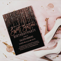 Schwarze Rose Gold Glitzer Fringe Vorhang Sweet 16