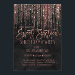 Schwarze Rose Gold Glitzer Perlmarmor Süß 16 Einladung<br><div class="desc">Diese glamouröse und luxuriöse 16 . Geburtstag Geburtstagsfeier ist das perfekte Design für die besondere Veranstaltung Ihres jungen Teenagers. Es ist mit einem Imitat funkelnd Rose Gold Glitzer Randvorhang mit Imitaten Glitzer Typografie auf einem eleganten schwarzen Perlmarmor Hintergrund. Es ist ein elegantes, elegantes, trendiges und modernes Bing-Design mit einem Hollywood-Ambiente!...</div>