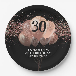 Schwarze Rose Gold Glitzer Sparkone Ballon Geburts Pappteller
