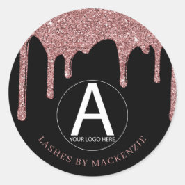 Schwarze Rose Gold Glitzer Tropfen Business-Logo Runder Aufkleber