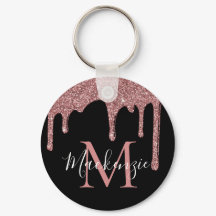 Schwarze Rose Gold Glitzer Tropfen Monogram
