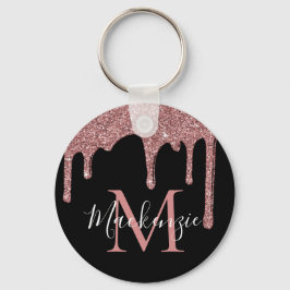 Schwarze Rose Gold Glitzer Tropfen Monogram Schlüsselanhänger