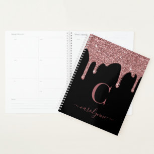 Schwarze Rose Gold Glitzer Tropfen Sparkone Monogr Planer