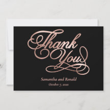 Schwarze Rose Gold Kalligrafie Formelle Dankeskart