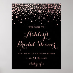 Schwarze Rose Gold Konfetti Willkommen Brautparty Poster
