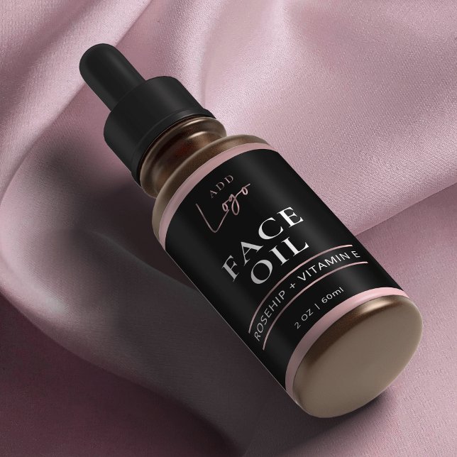 Schwarze Rose Gold Logo 2OZ Kosmetischer Tropfer F (Trendy rose gold effect dropper bottle labels - great for face serums, hair oil, face mist and more)
