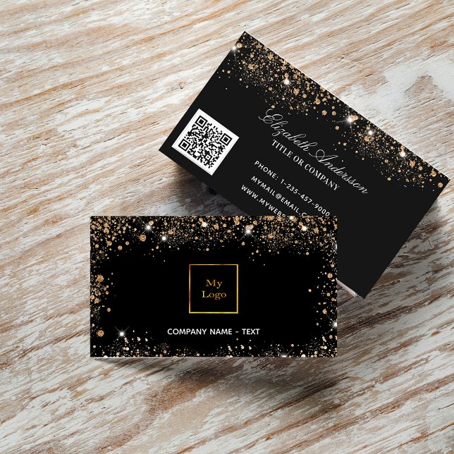 Schwarze Rose Gold Logo Glitzer Staub eleganter QR Visitenkarte (Von Creator hochgeladen)