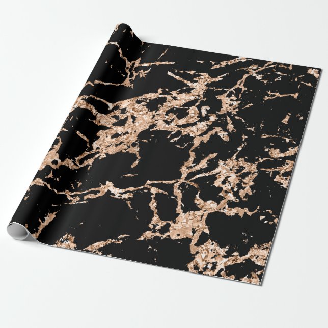 Schwarze Rose Gold Marmor Schlaganfälle Stone Eleg Geschenkpapier (Ungerollt)