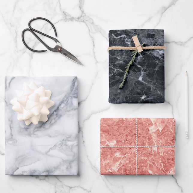 Schwarze Rose Gold Marmortextur Geschenkpapier Set (Vorderseite)