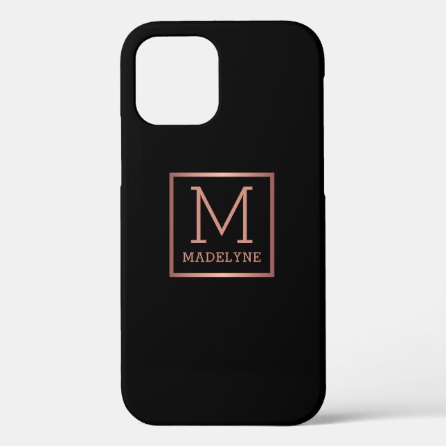Schwarze Rose Gold Monogram Elegant Case-Mate iPhone Hülle (Rückseite)