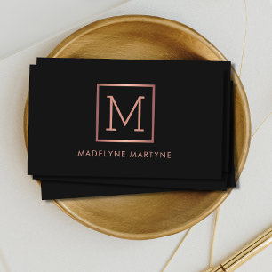 Schwarze Rose Gold Monogram Elegant Visitenkarte