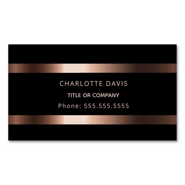 Schwarze Rose Gold monogramm minimalistisch elegan Magnetische Visitenkarte (Vorderseite)