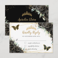 Schwarze Rose Gold Quinceñera Butterfliegen