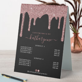 Schwarze Rose Gold Sparkline Glitzer Tropfen Preis Tischaufsteller