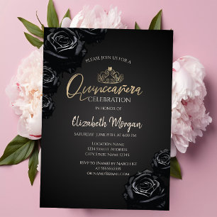 Schwarze Rose Gold Tiara Black Quinceañera Einladung