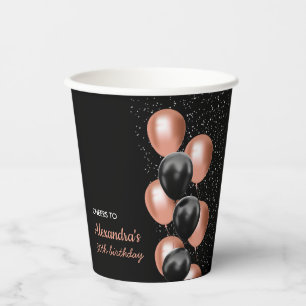 Schwarze Rose Goldener Ballon Chic Prost Zum Gebur Pappbecher