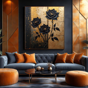 Schwarze Rose in Gold: Dunkle Eleganz Poster