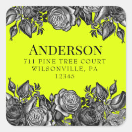 Schwarze Rose Lime Green Wedding Rücksendeadresse Quadratischer Aufkleber