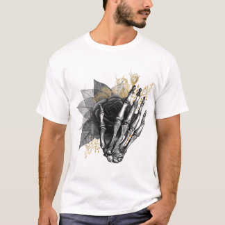 Schwarze Rose mit Skeletthand Gotischer T - Shirt