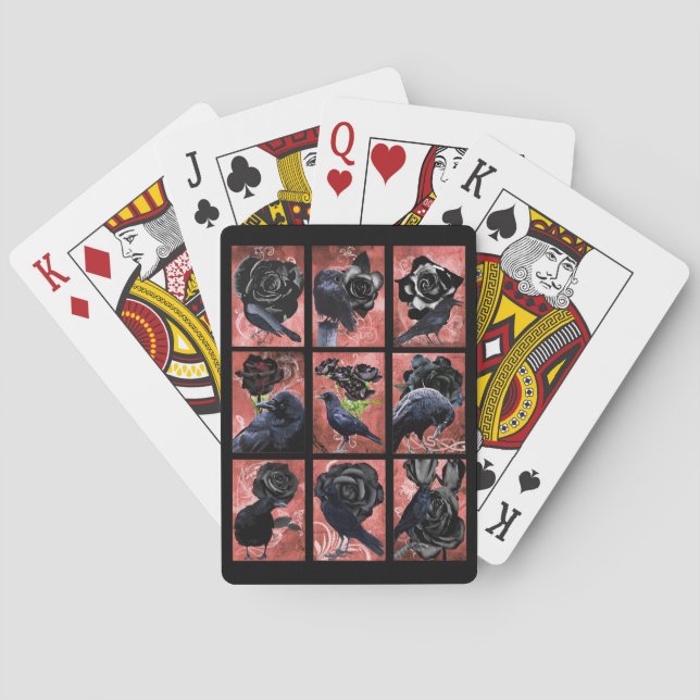 Schwarze Rose-Raben und Krähen Gothic Art Collage Spielkarten (Rückseite)
