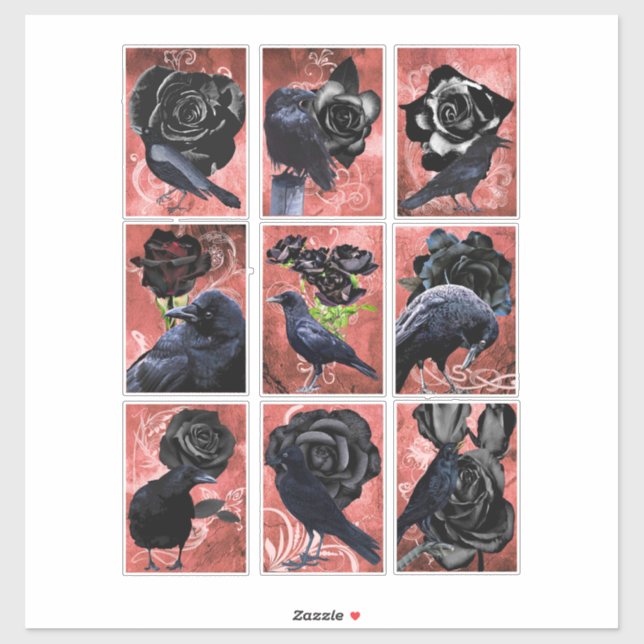 Schwarze Rose ravens und krähen gotische Kunst Aufkleber (Blatt)