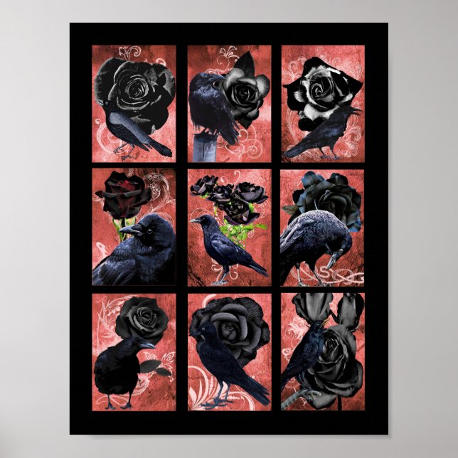 Schwarze Rose ravens und krähen gotische Kunst Poster (Vorne)