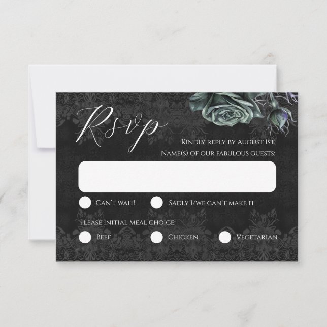 Schwarze Rose Romantische Viktorianisch-Gotische R RSVP Karte (Vorderseite)