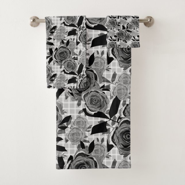 Schwarze Rose, Rose, Schwarz und Grau Badhandtuch Set (Insitu)