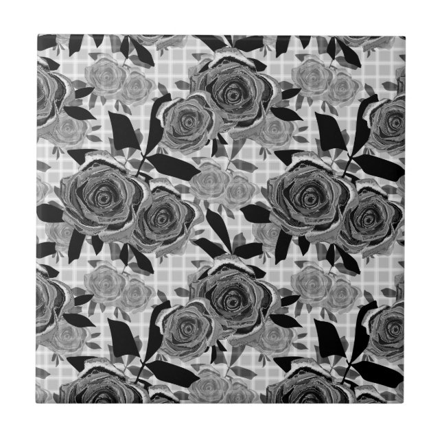 Schwarze Rose, Rose, Schwarz und Grau Fliese (Vorderseite)
