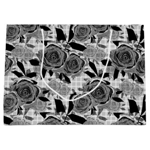 Schwarze Rose, Rose, Schwarz und Grau Große Geschenktüte