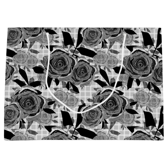 Schwarze Rose, Rose, Schwarz und Grau Große Geschenktüte (Vorderseite)