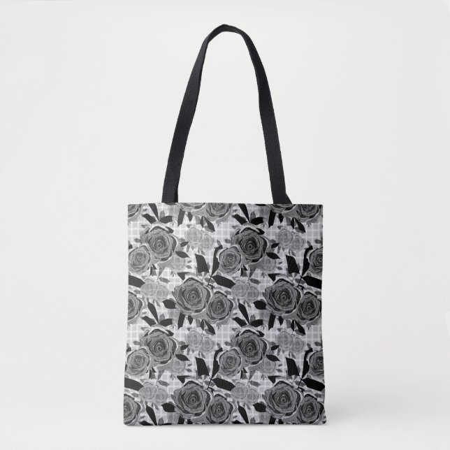 Schwarze Rose, Rose, Schwarz und Grau Tasche (Vorderseite)
